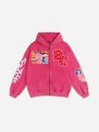 Vintage Warzone Peace Club Graphic Acid Washed Oversized Zip-up Hoodie