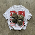 Stay Rich Street Money Character Graphic Rhinestone Cropped T-shirt