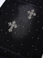Hiphop Cross Hot Diamond Denim Shorts