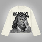 Vintage Chase Money Graphic Print Cotton Long Sleeve T-Shirt