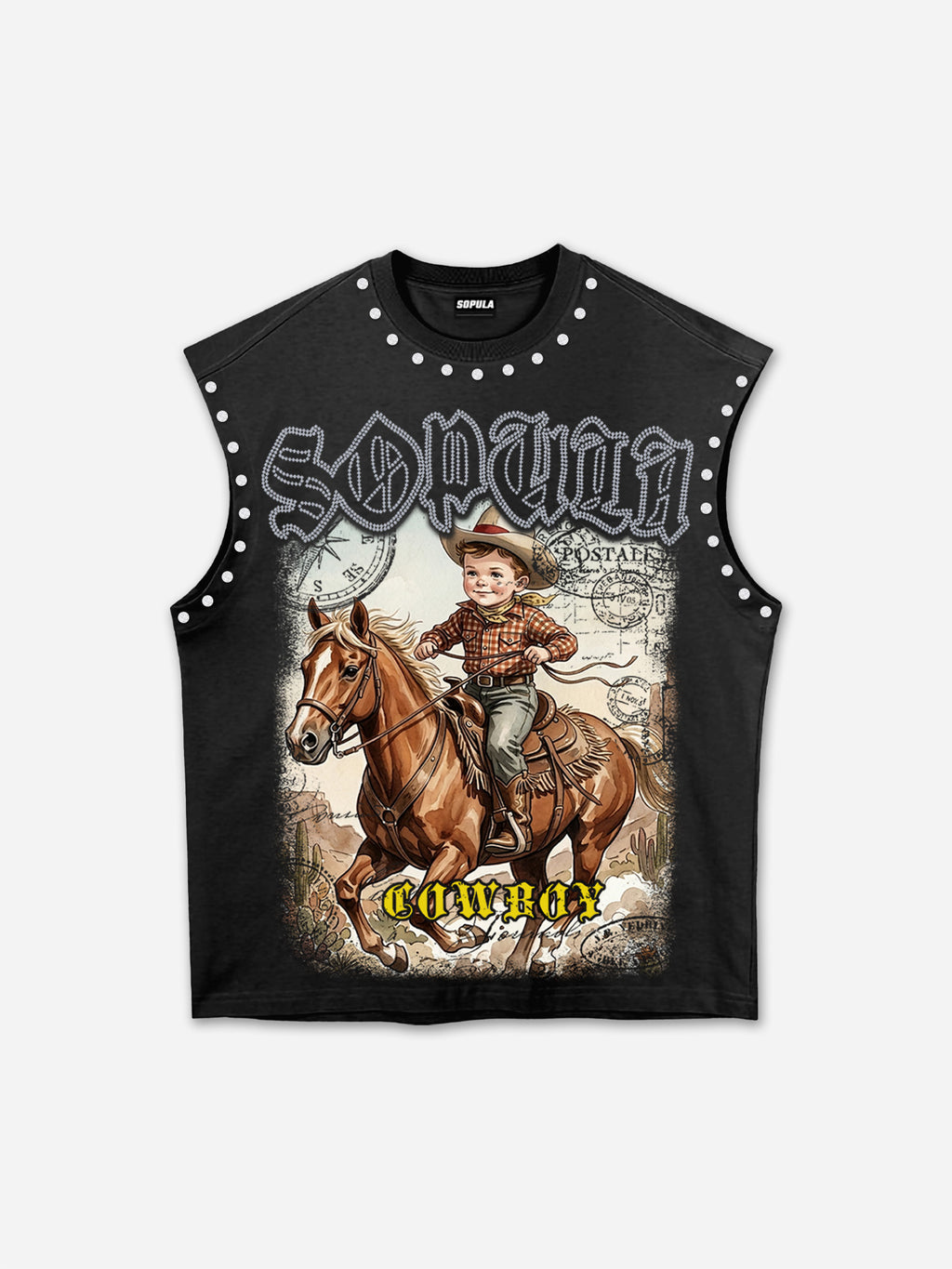 Sopula Cowboy Western Graphic Rhinestone Tank Top
