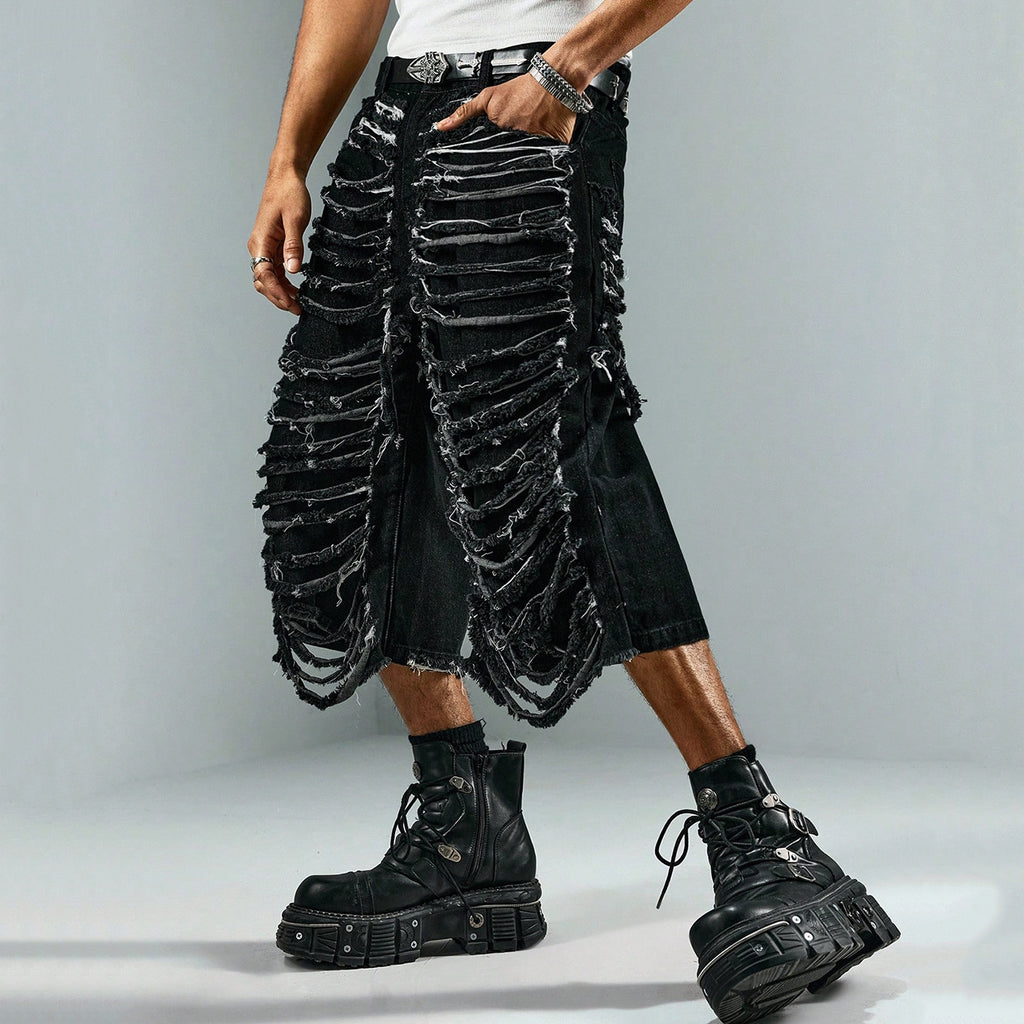 Men's Y2k Hip Hop Style Ripped Denim Shorts