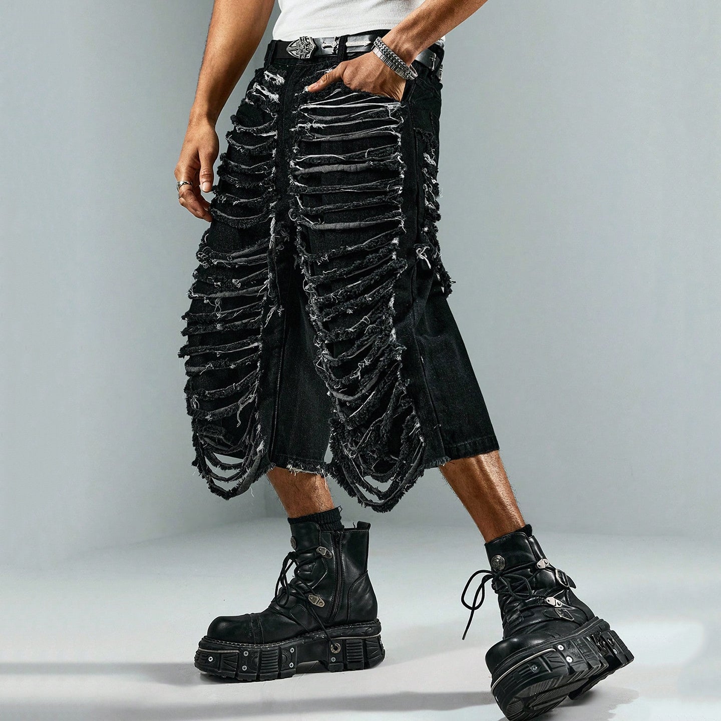 Men's Y2k Hip Hop Style Ripped Denim Shorts