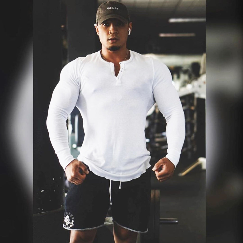 Men's Sports Fitness Stretch Long-sleeve Polo T-shirt