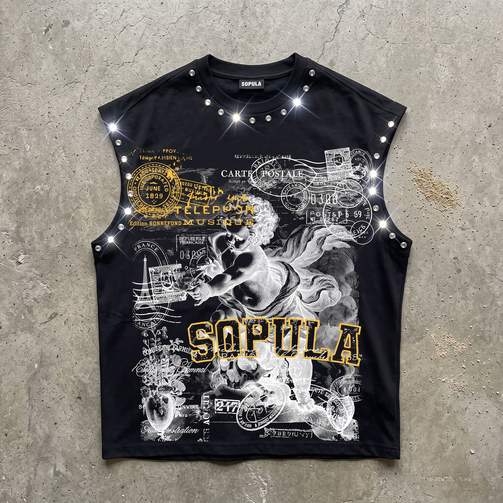 Sopula Angel Stamp Collage Art Graphic Tank Top