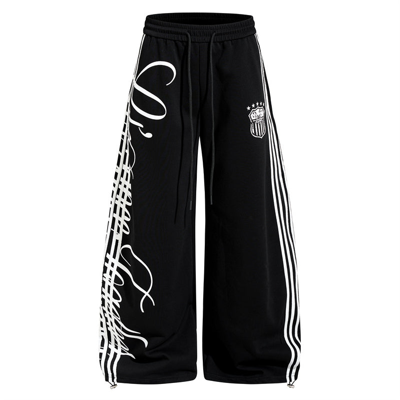 Retro Striped Letter Print Wide-leg Sweatpants
