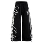 Retro Striped Letter Print Wide-leg Sweatpants