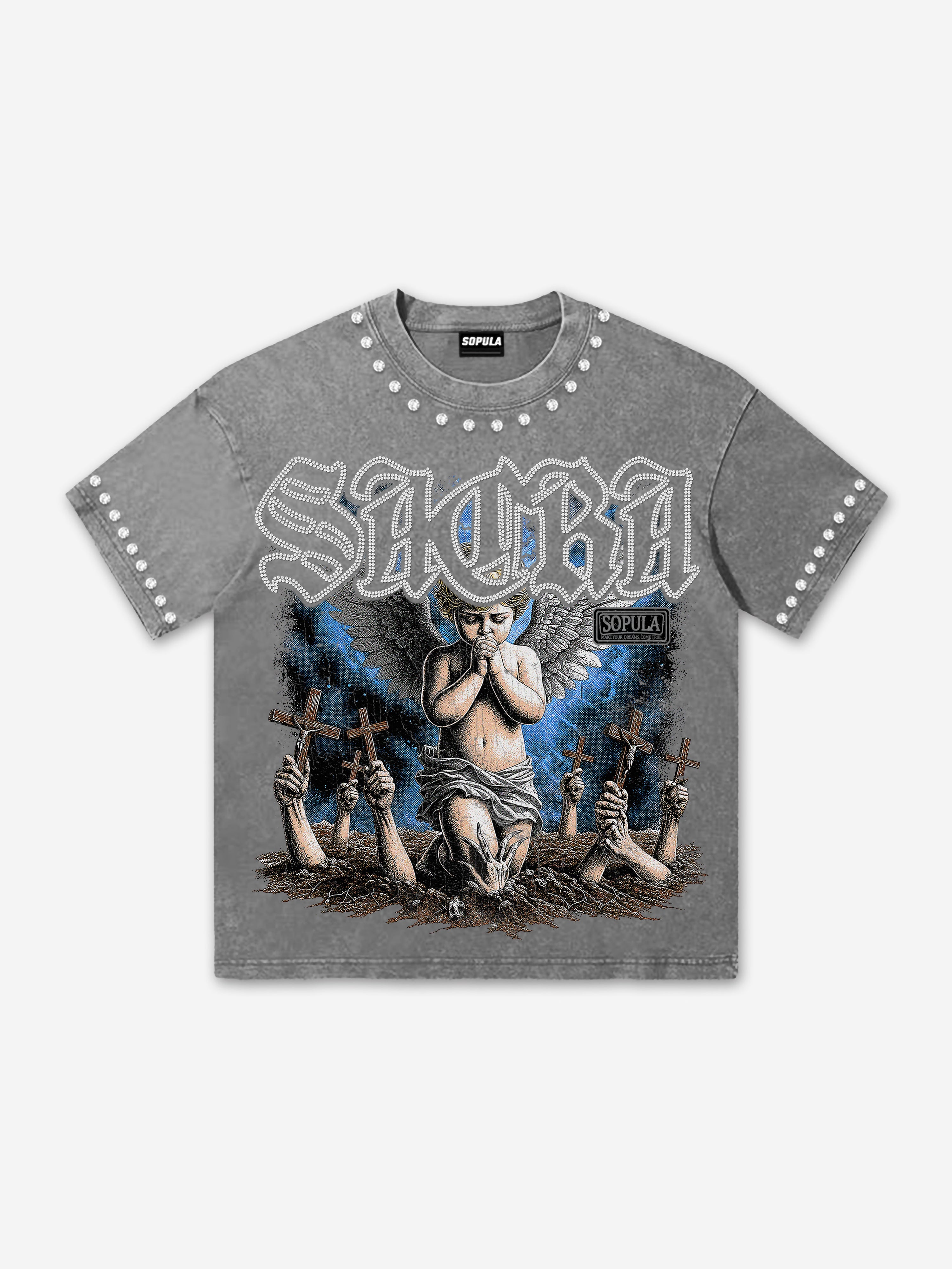 Angel Cross Retro Artistic Graphic Acid Washed T-shirt