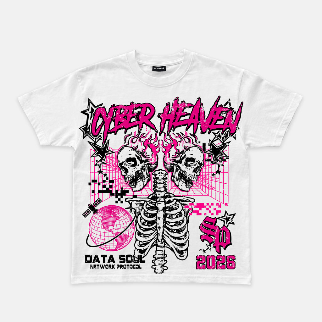 Cyber heaven Double Skull Retro Graphic T-shirt