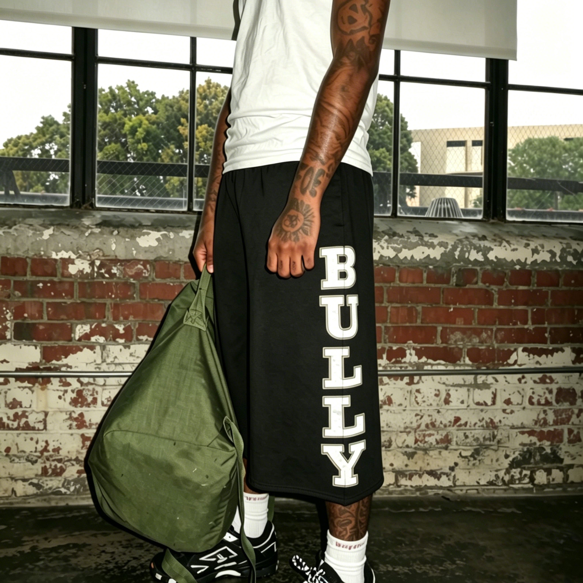 Retro Letter Bully Print Drawstring Terry 3/4 Sweatpants