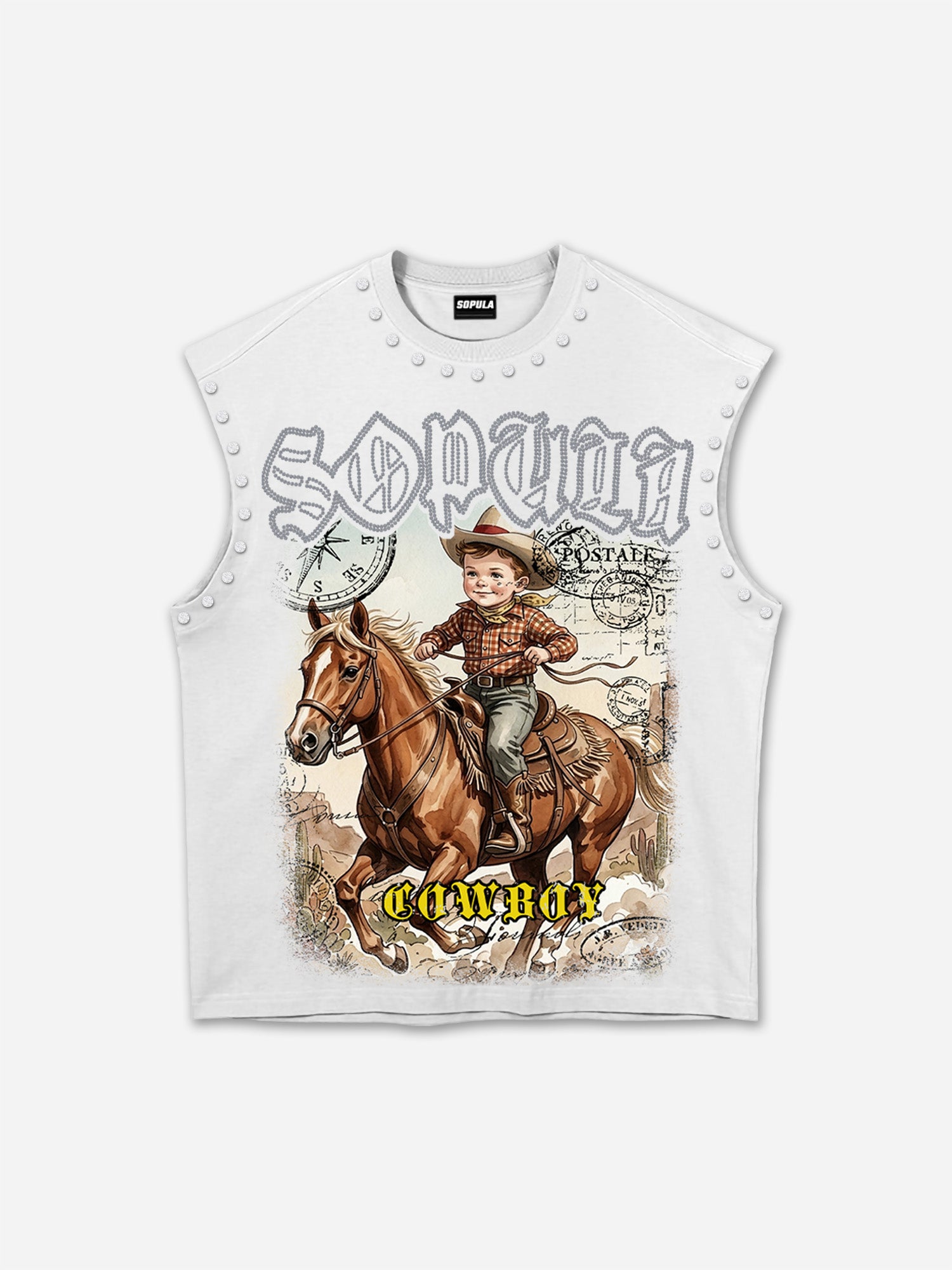 Sopula Cowboy Western Graphic Rhinestone Tank Top