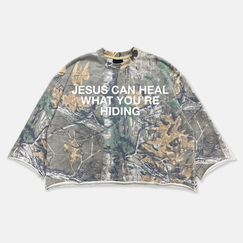 Camouflage Jesus Healing Graphic All Over Crop Tee