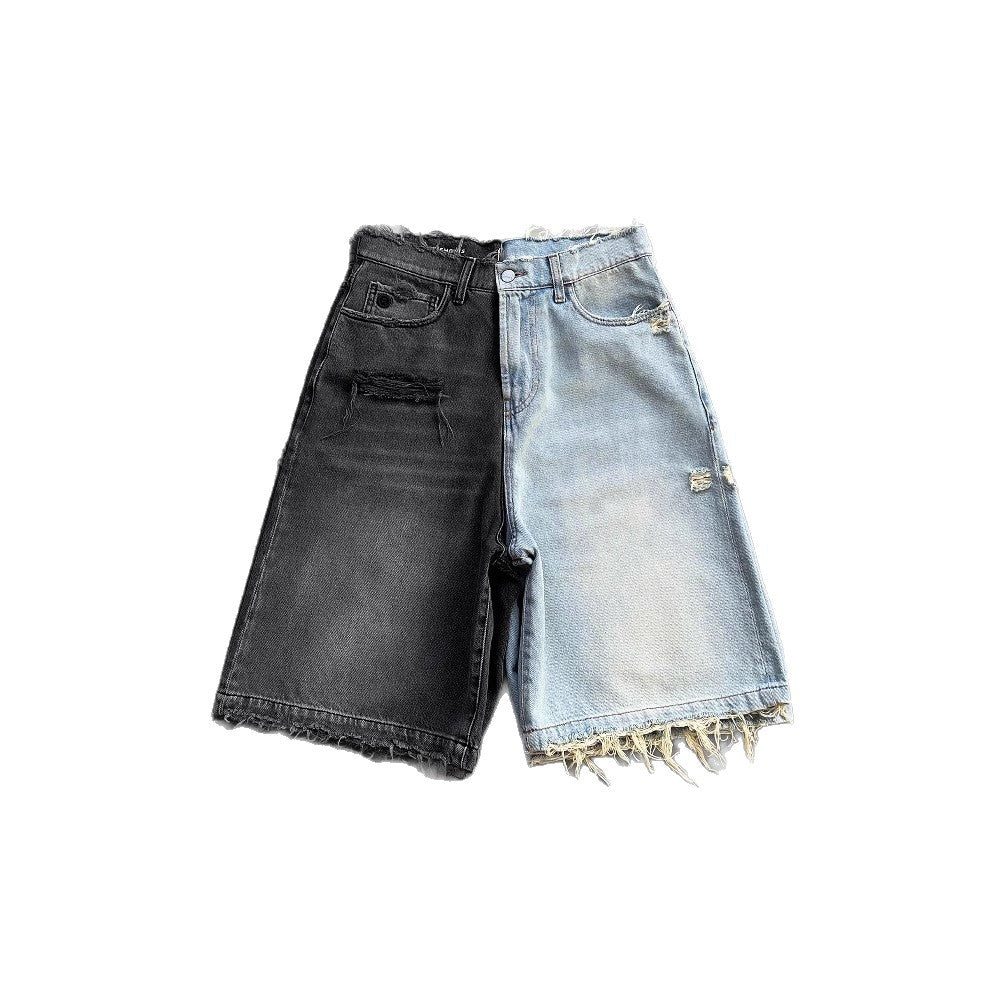 Men's Gothic Punk Washed Ripped Denim Shorts Jorts