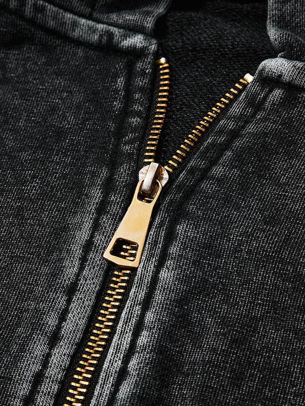 Black No. 8 Cross Vintage Eyes Graphic Washed Oversized Zip Up Hoodie