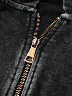 Black No. 8 Cross Vintage Eyes Graphic Washed Oversized Zip Up Hoodie