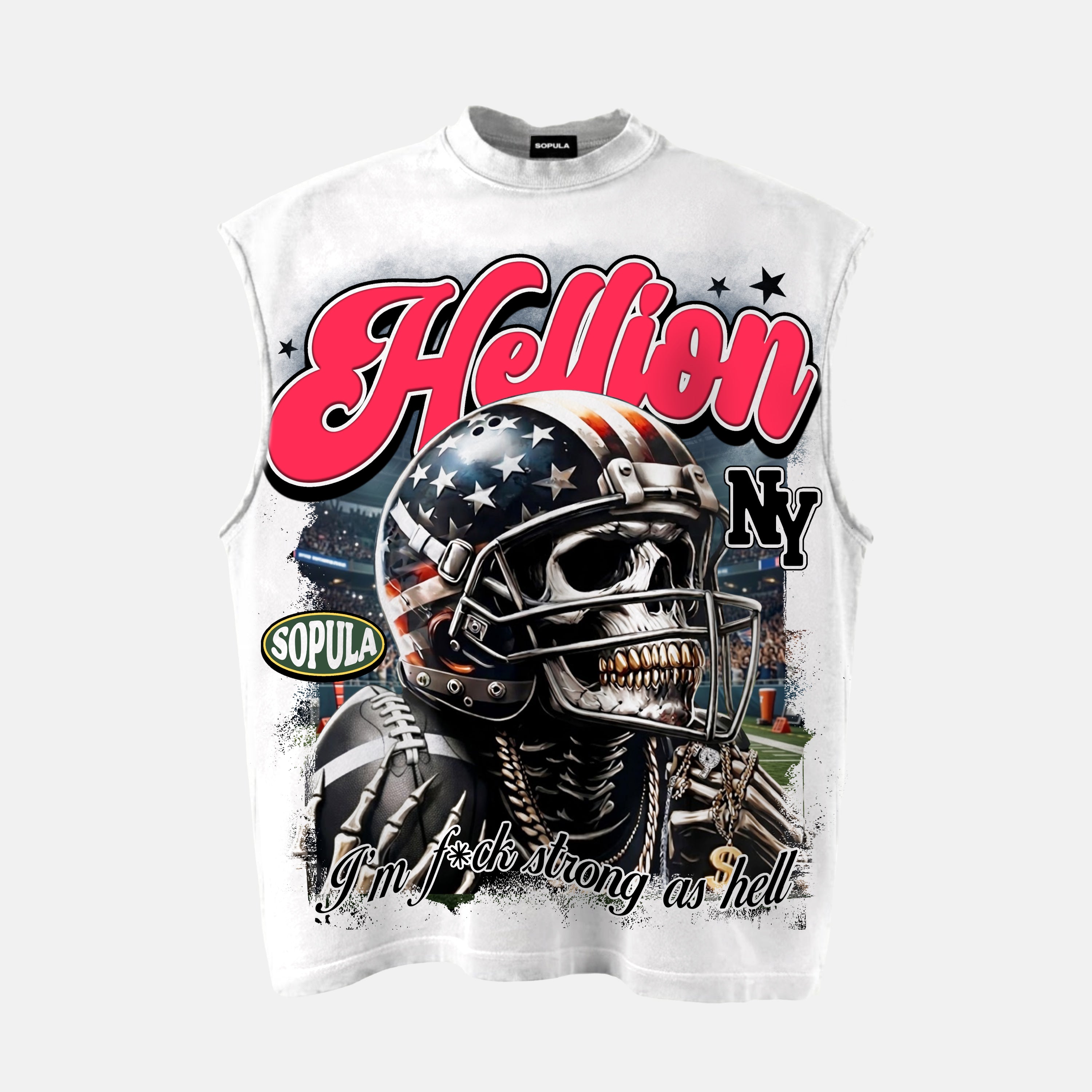 Hellion Skull Rugby Player Street Vintage Graphic Tank Top