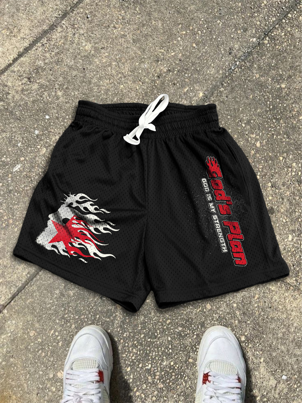 Trust God's Plan Flame Jesus Graphic Drawstring Shorts