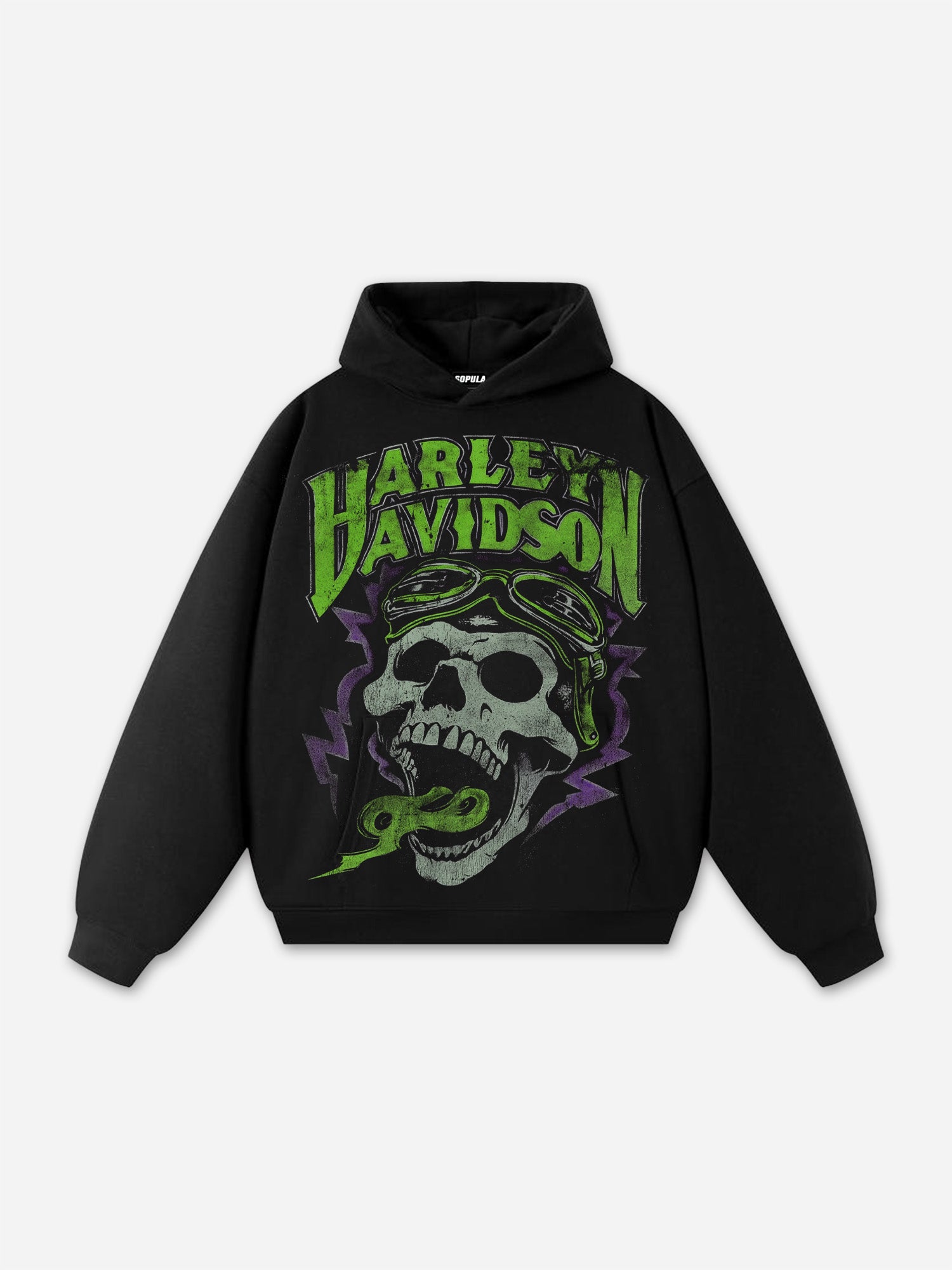Vintage Hip-hop Harley Davidson Skull Graphic Hoodie