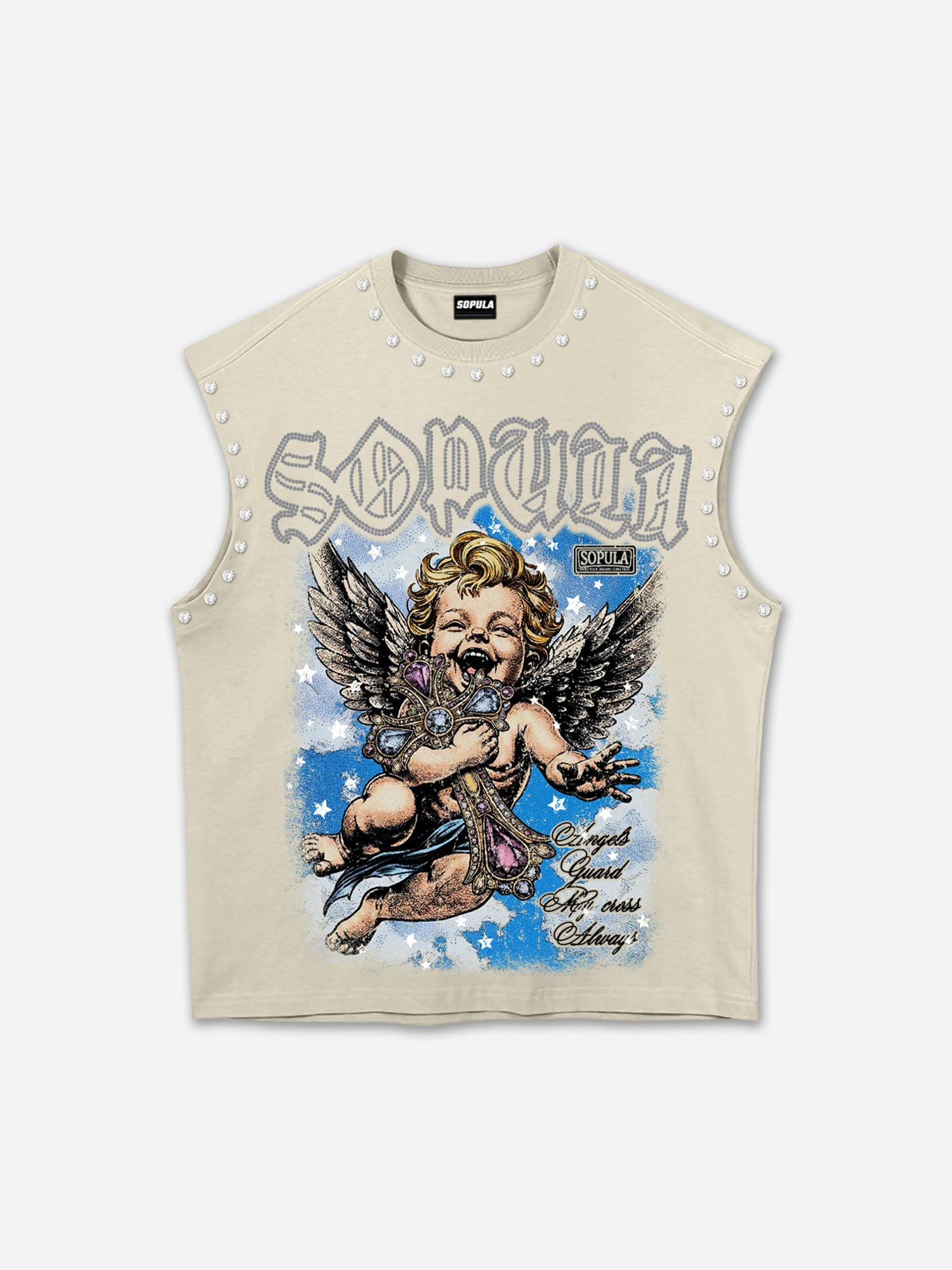 Sopula Angel Of The Cross Graphic Rhinestone Tank Top