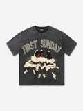 Retro First Sunday Faith Graphic Print Acid Washed T-shirt