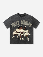 Retro First Sunday Faith Graphic Print Acid Washed T-shirt