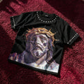 Rhinestone Embellishment And Diamond Jesus Print T-shirt