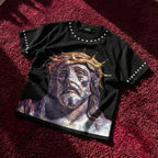 Rhinestone Embellishment And Diamond Jesus Print T-shirt