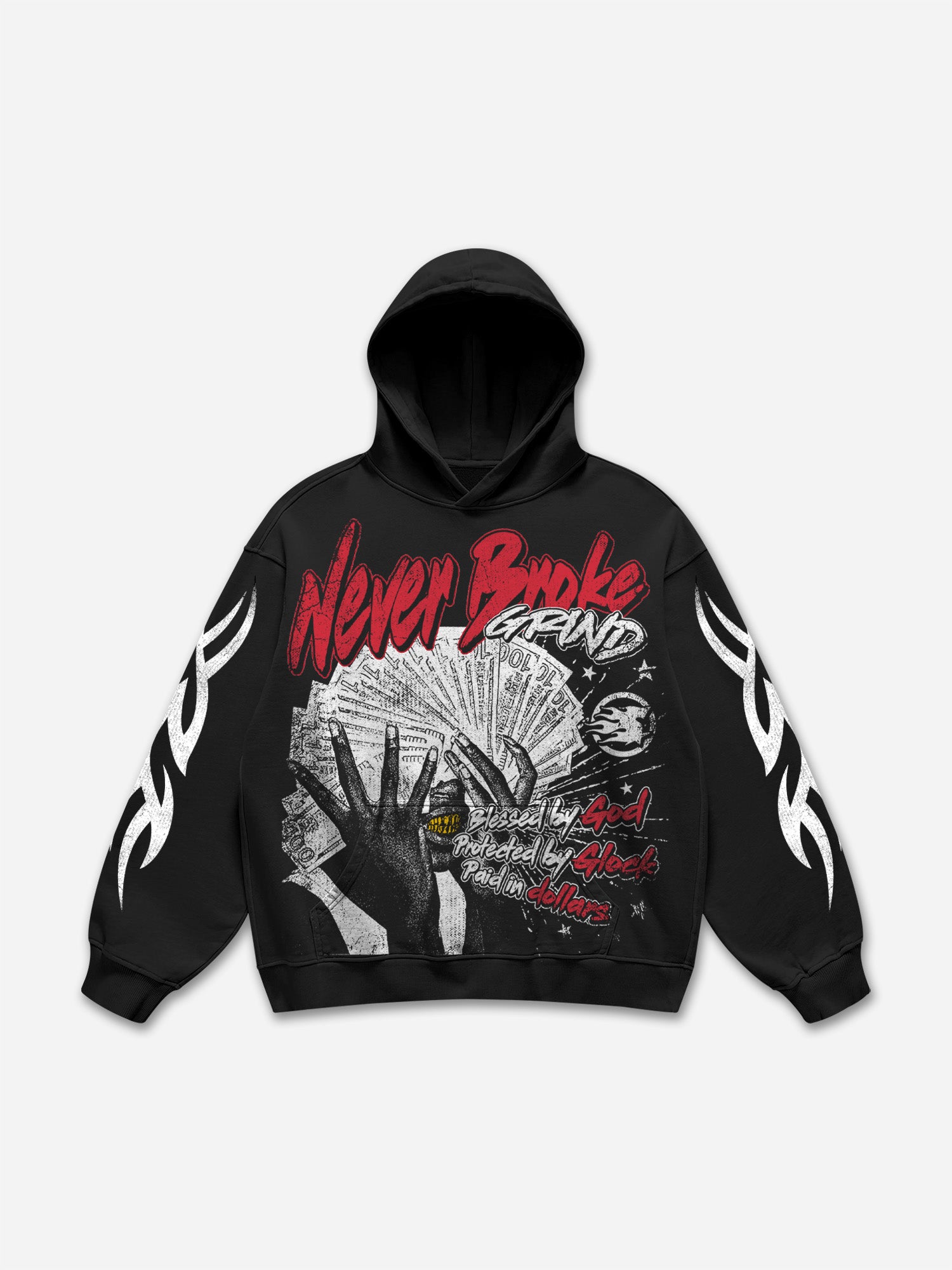 Never Broke God Glock Dollar Vintage Graphic Hoodie