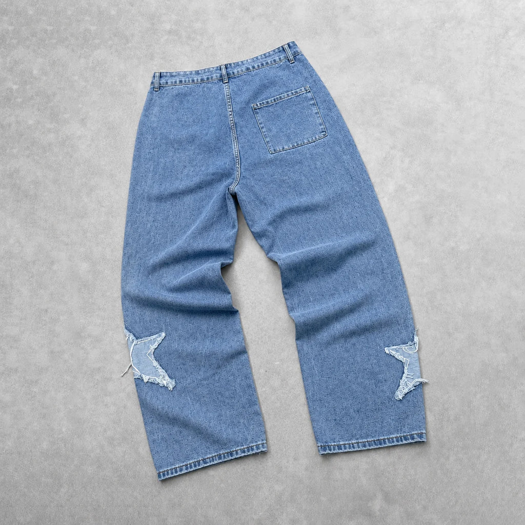 Men's Distressed Stylish Star Patch Street Jeans
