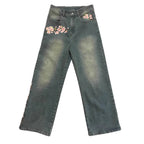 Men's Y2k Retro Floral Cherry Blossom Pattern  Baggy Jeans