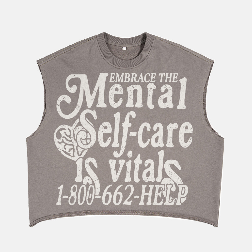 Mental Self-care Print Slogan Short Tank Top