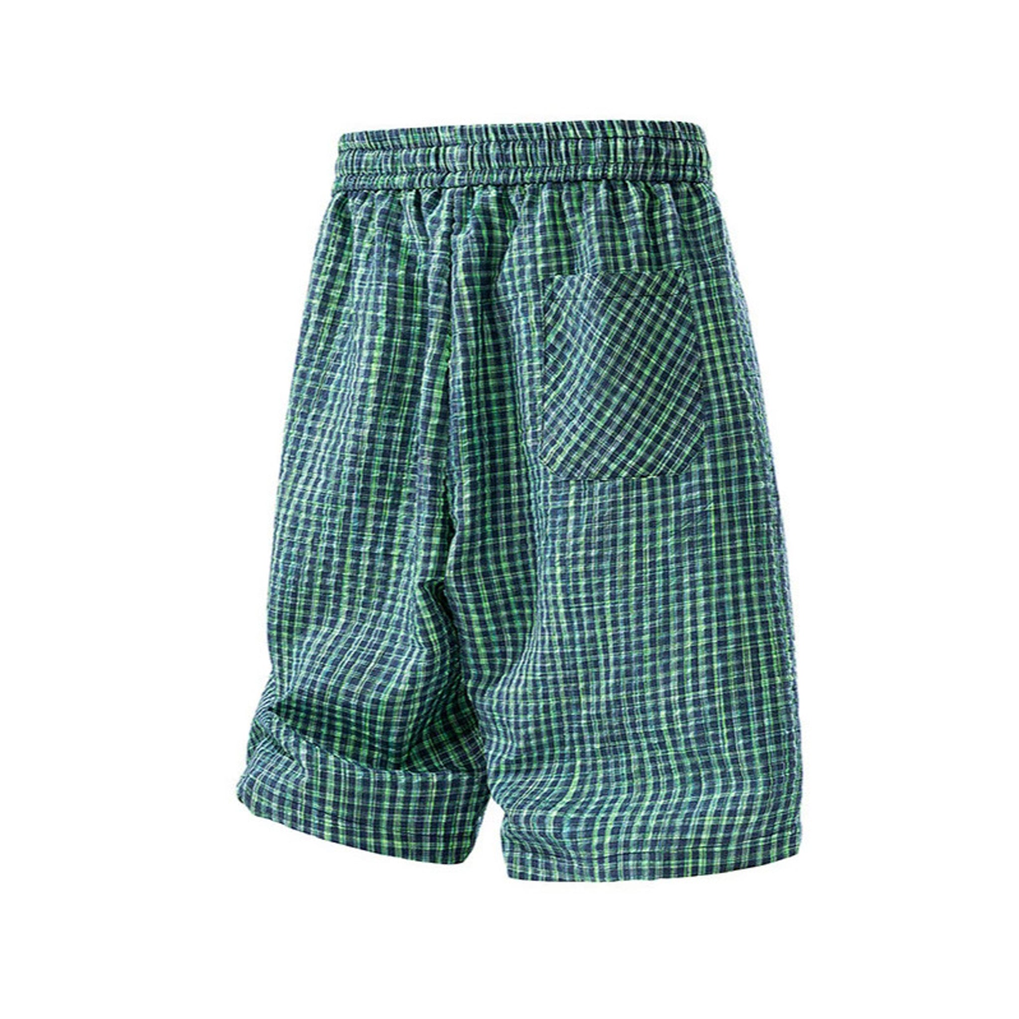 Textured Fabric Plaid Drawstring Casual Capri Pants