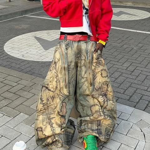 Hand Stitched Distressed Baggy Jeans