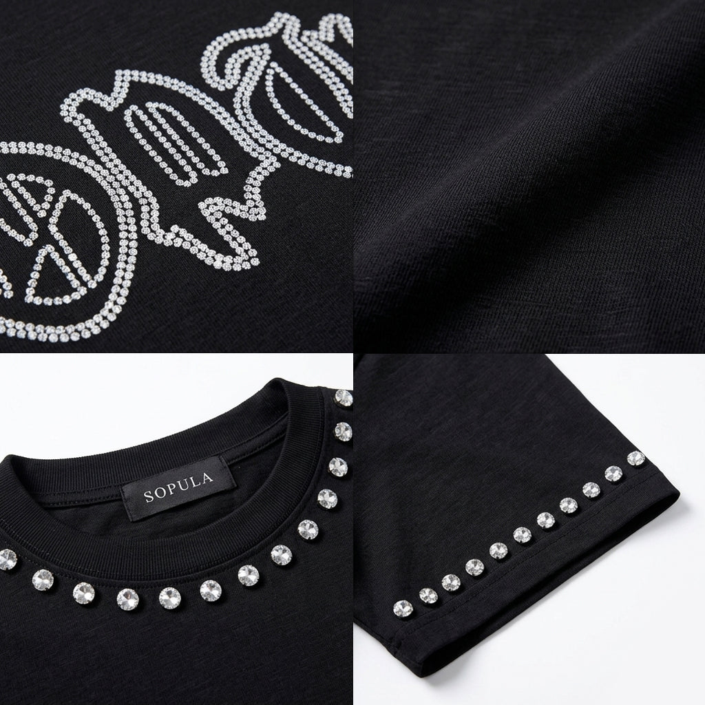 Sopula Shining Diamond Font Graphic Cotton T-shirt