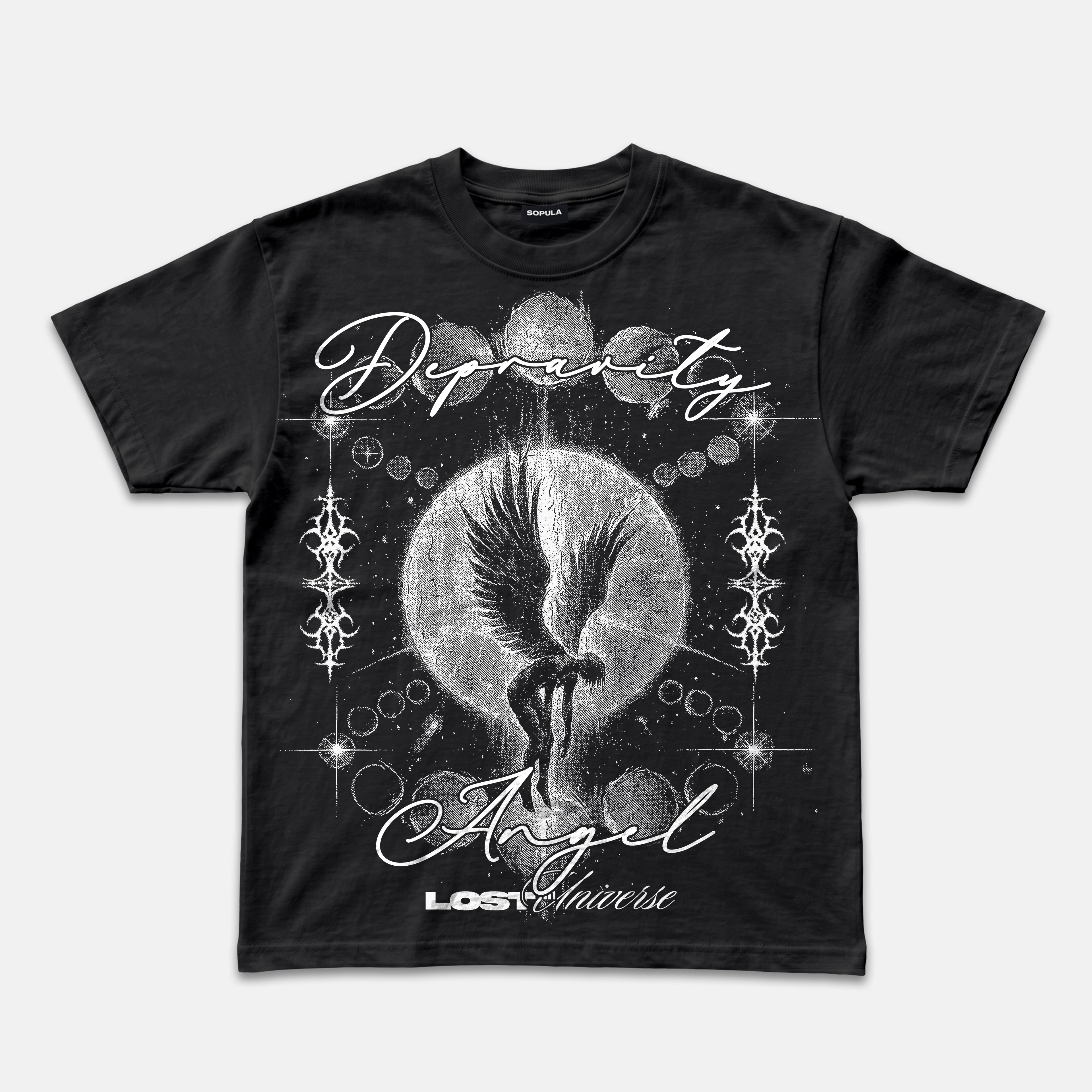 Dark Y2k Angels Lost In The Universe Graphic Cotton T-shirt
