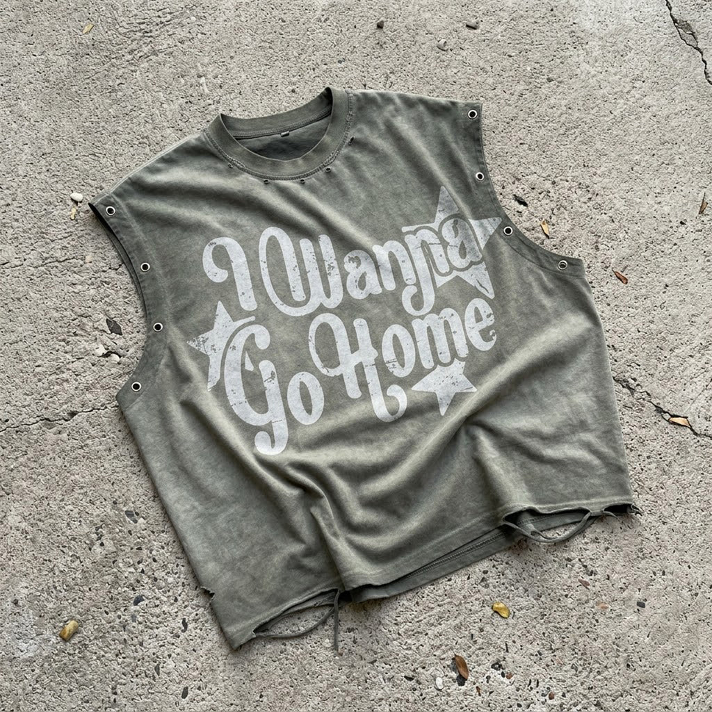 Mental Health Print Slogan Graphic Worn-out Boxy Tank Top