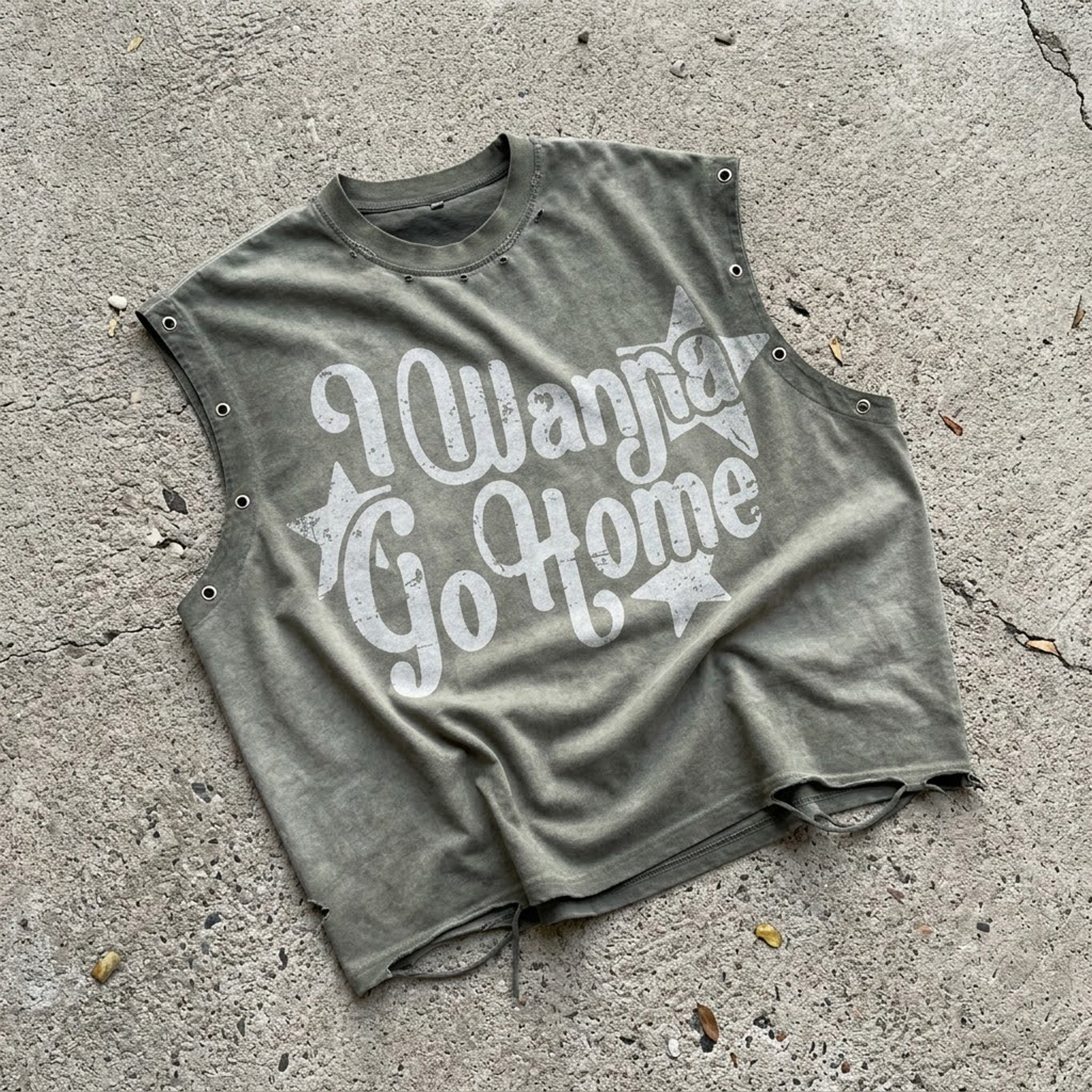 Mental Health Print Slogan Graphic Worn-out Boxy Tank Top