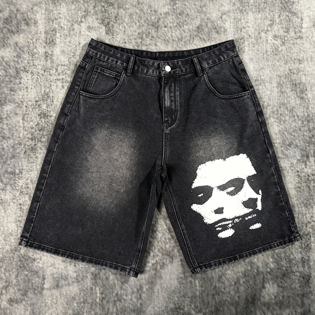 Men's Retro Split Figure Print Loose Shorts  Jorts