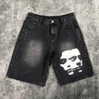 Men's Retro Split Figure Print Loose Shorts  Jorts