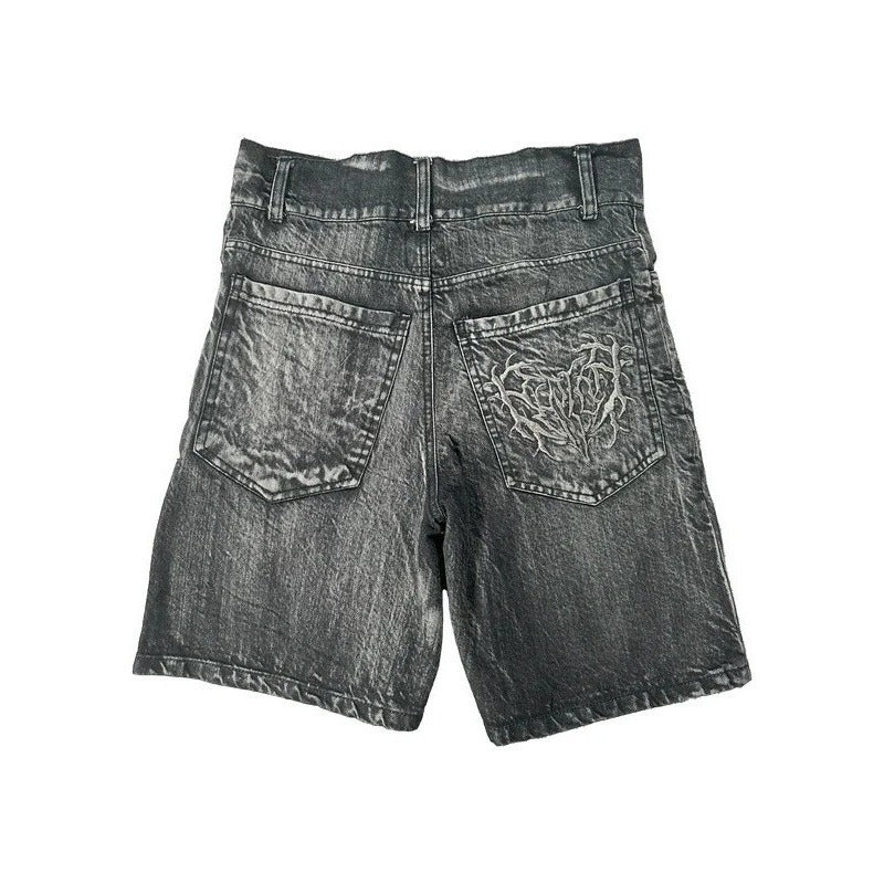Retro Y2k Gothic Spider Embroidered Denim Shorts