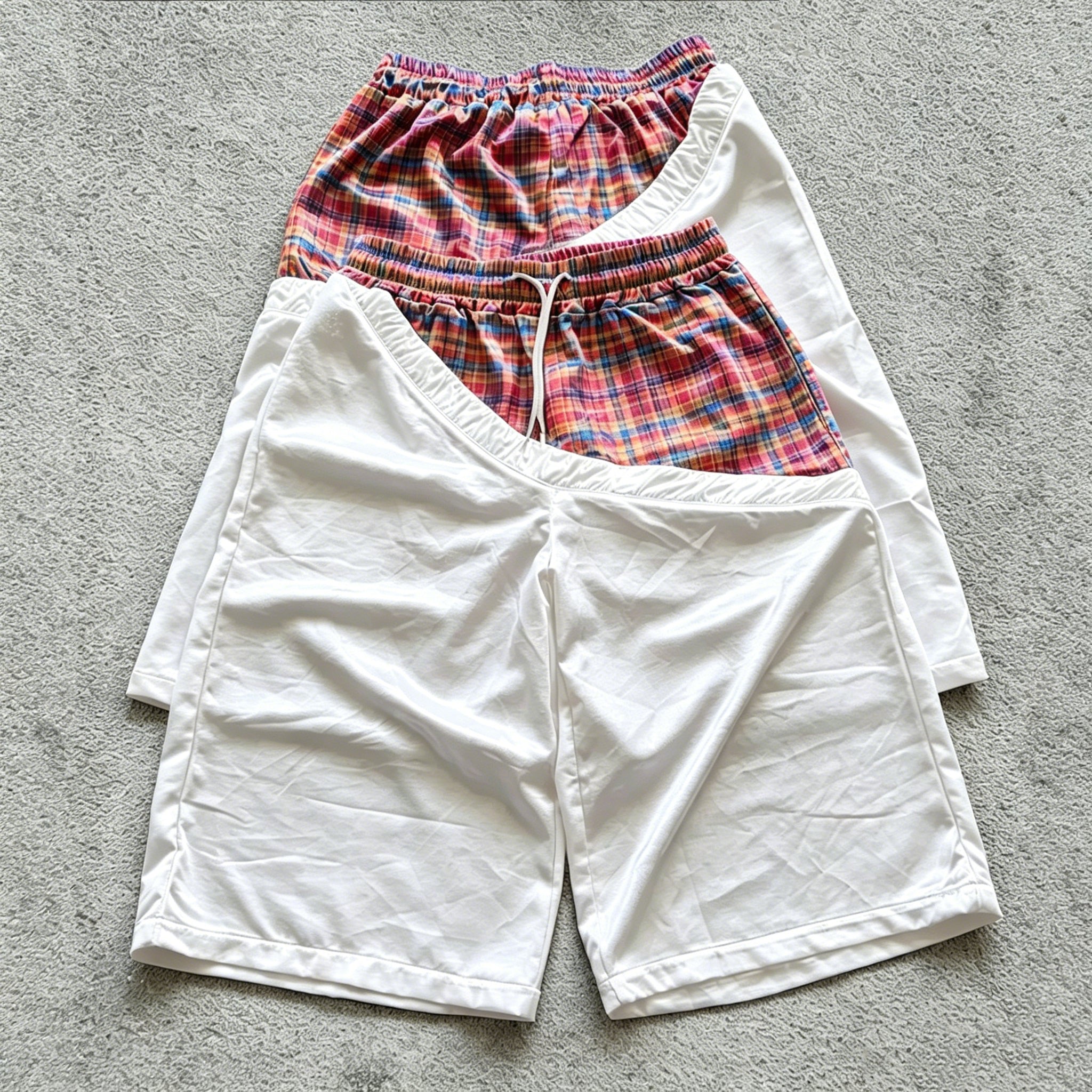 Fashionable Plaid Color-blocked Drawstring Casual Shorts