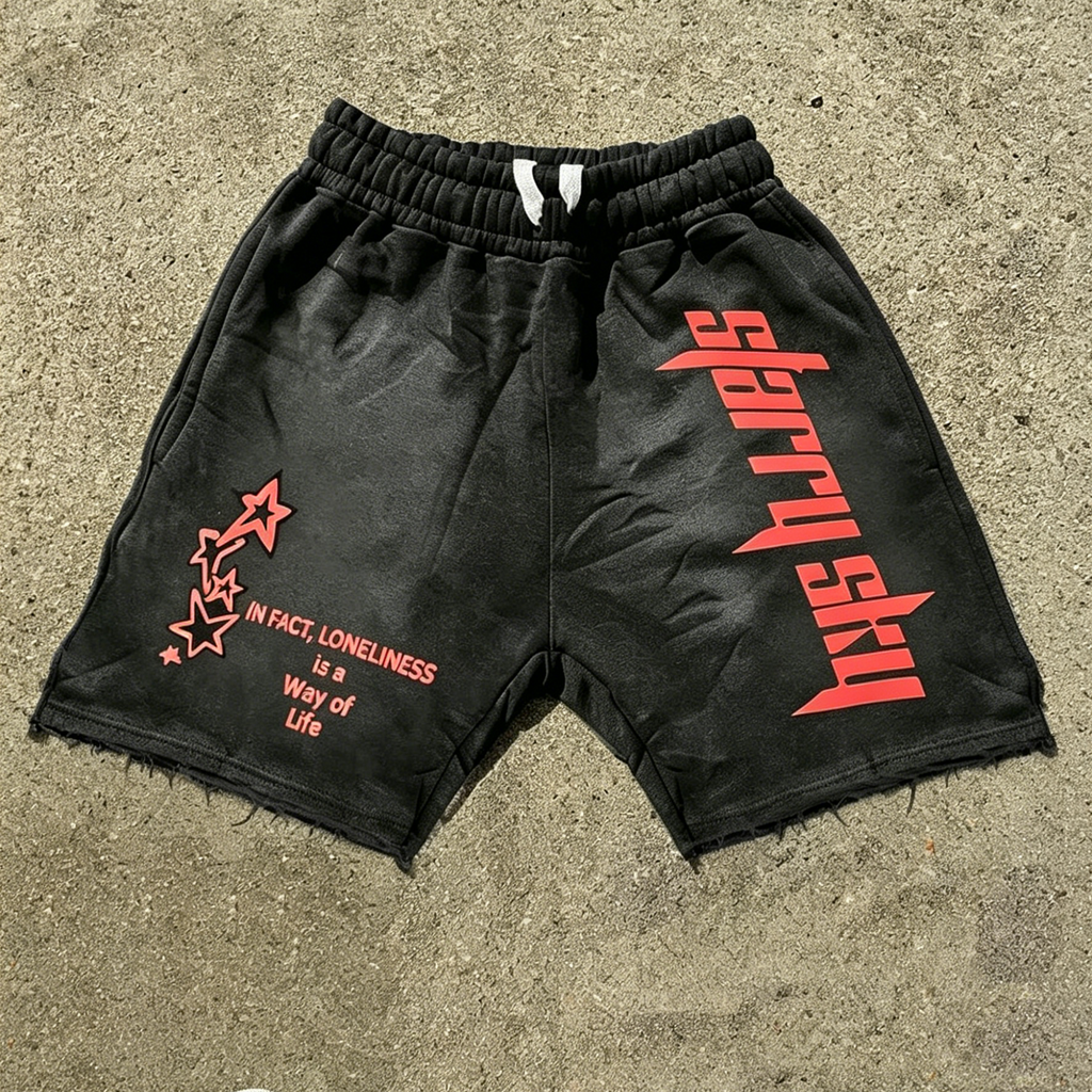 Men's Letter Star Print Drawstring Loose Casual Basketball Shorts