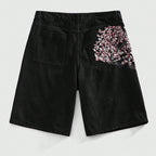 Men's Retro Plum Blossom Embroidered Loose Denim Jorts