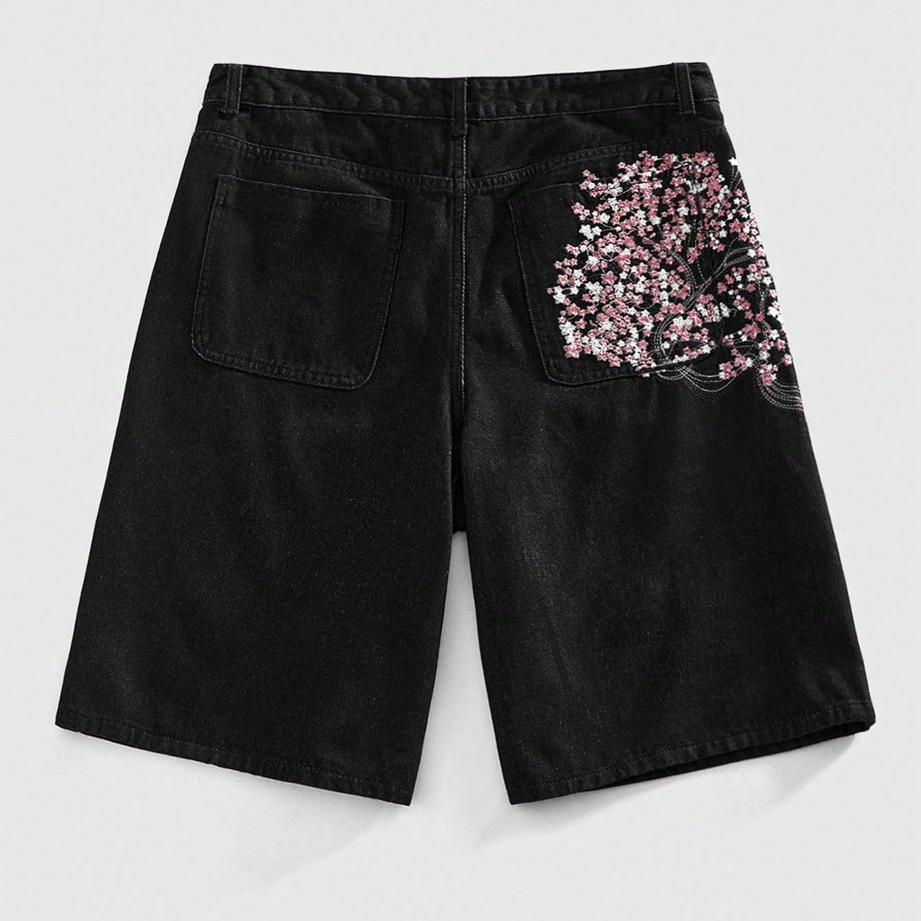 Men's Retro Plum Blossom Embroidered Loose Denim Jorts