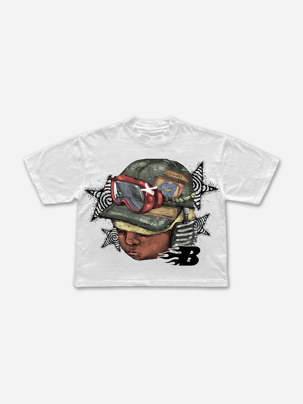 Flame Letter Boy Print 100% Cotton Cropped T-shirts