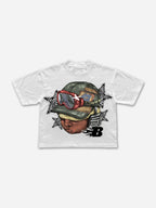 Flame Letter Boy Print 100% Cotton Cropped T-shirts