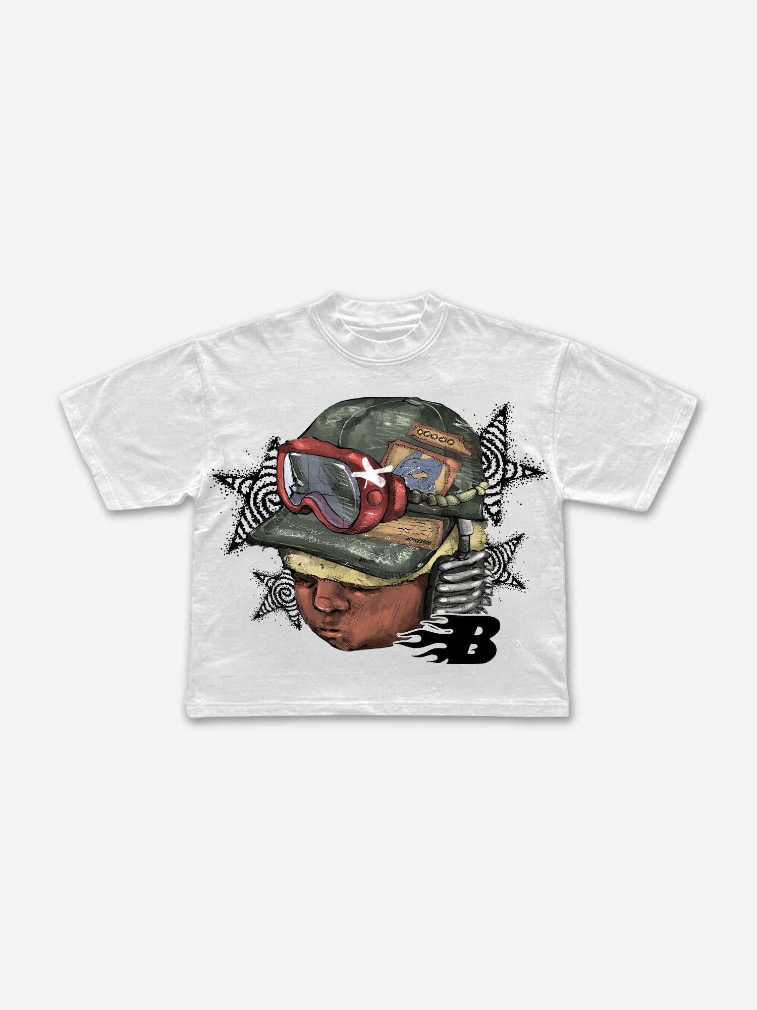 Flame Letter Boy Print 100% Cotton Cropped T-shirts
