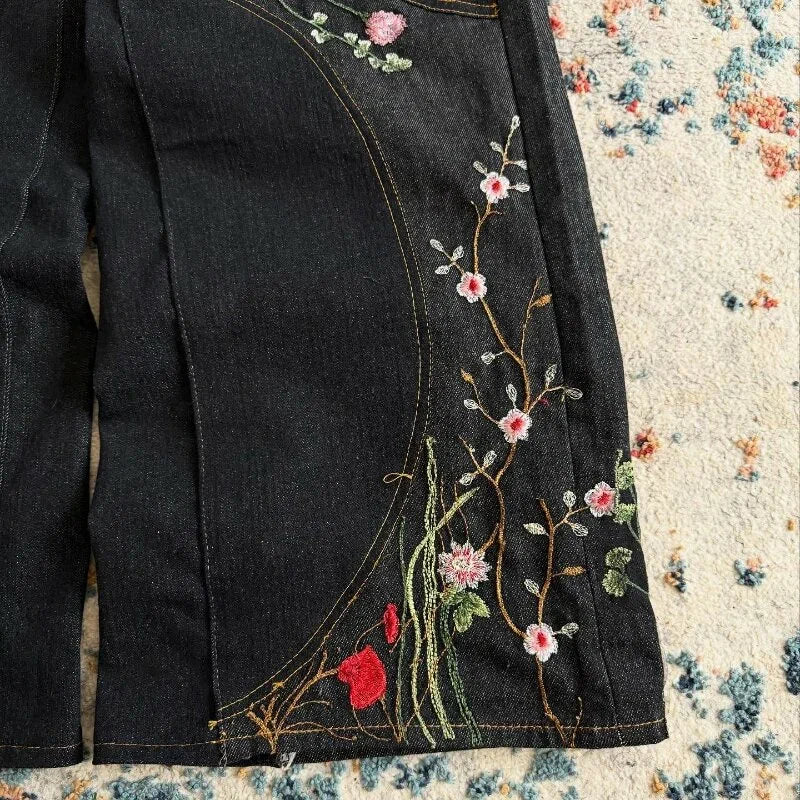 Men's Vintage Y2k Floral Embroidered Loose Baggy Jeans