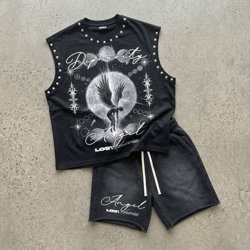 Streetwear Brand Fallen Angel Graphic Tank Tops And Shorts Sets