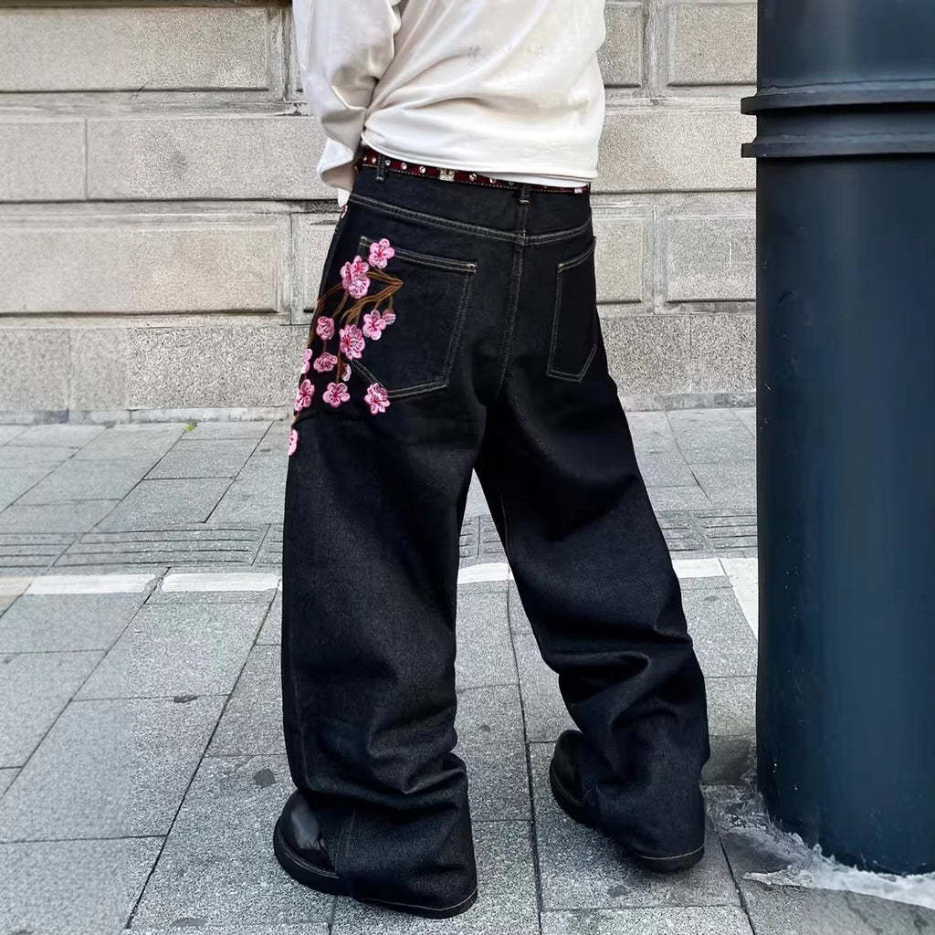 Men's Fashion Y2k Retro Floral Pattern Baggy Jeans